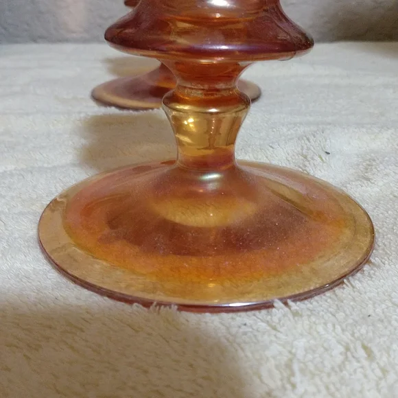 SOLD   Vintage Depression Glass Amber Candlestick holders set of 2 - Picture 2 of 8